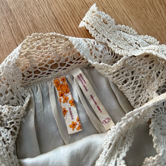 Maeve Beige and Blue Paisley Crochet Mini Dress - Picture 4 of 6